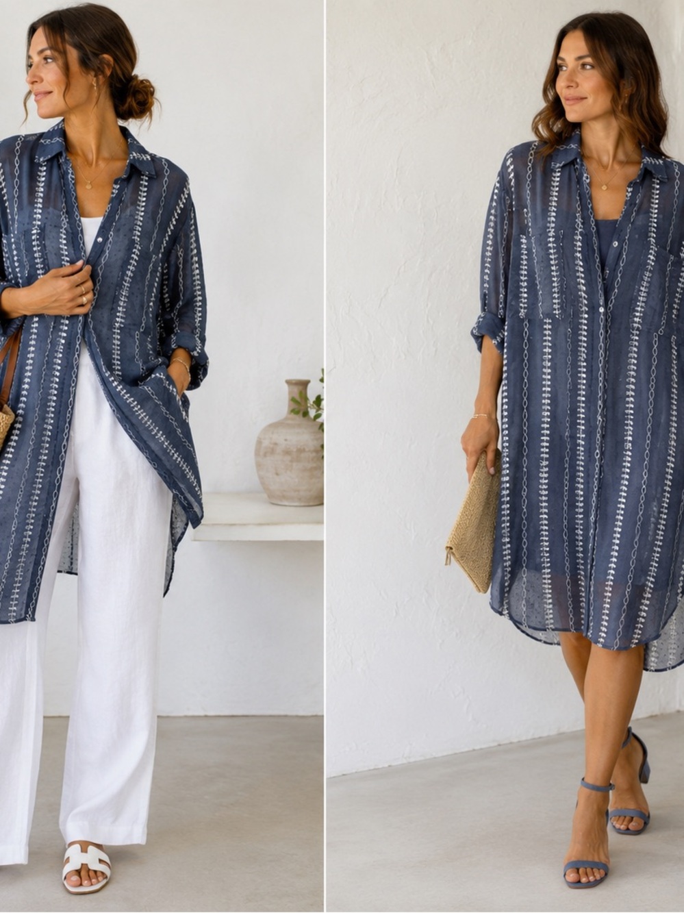 Zara Embroidered Swiss Dot Shirt Tunic Dress – Blue – Size M
